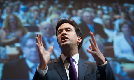 Ed Miliband addresses delegates at the TUC conference in Bournemouth. Photograph: Stefan Rousseau/PA